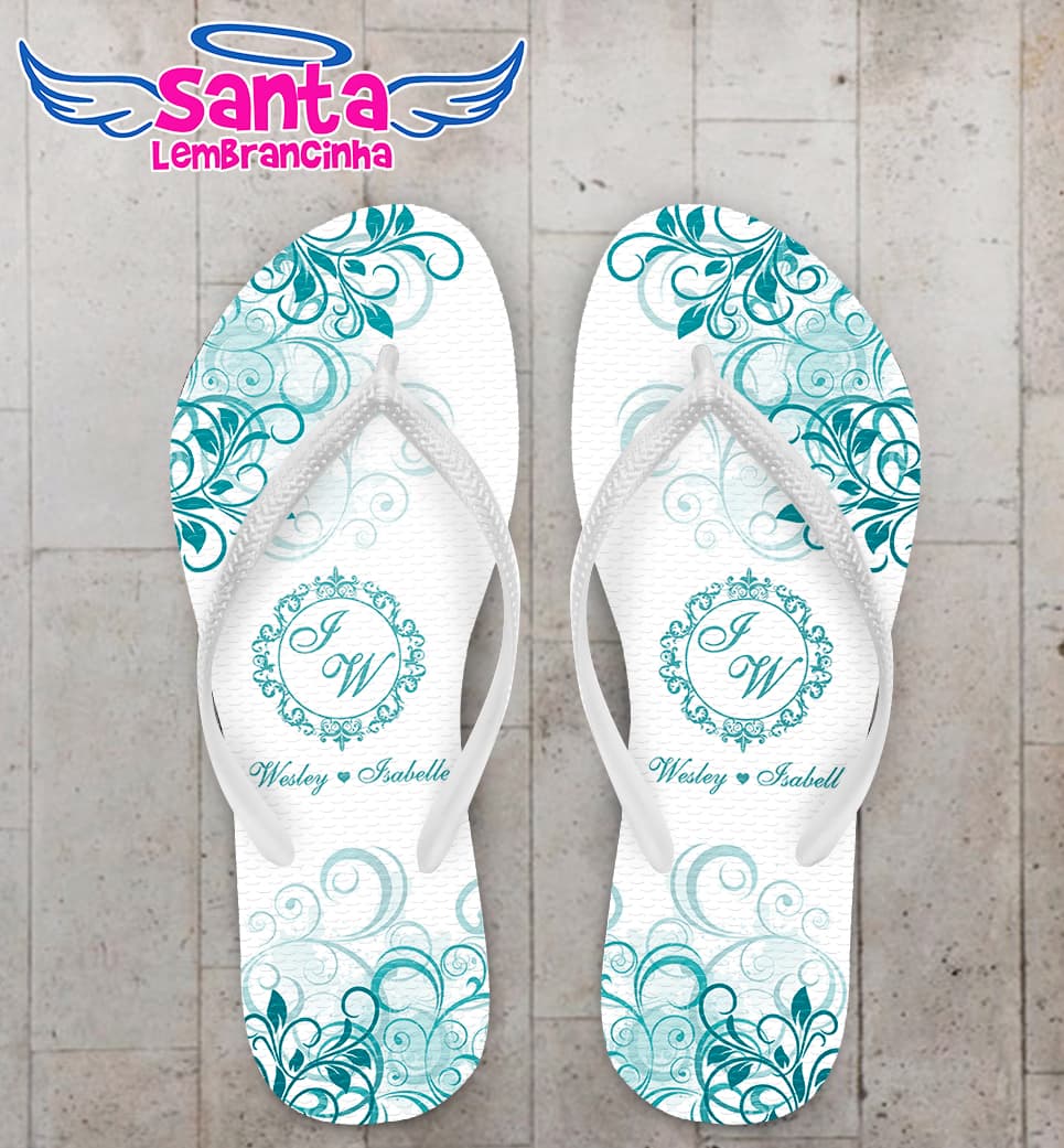 Chinelo Casamento Arabesco Folhas Tiffany Personalizado COD 10286