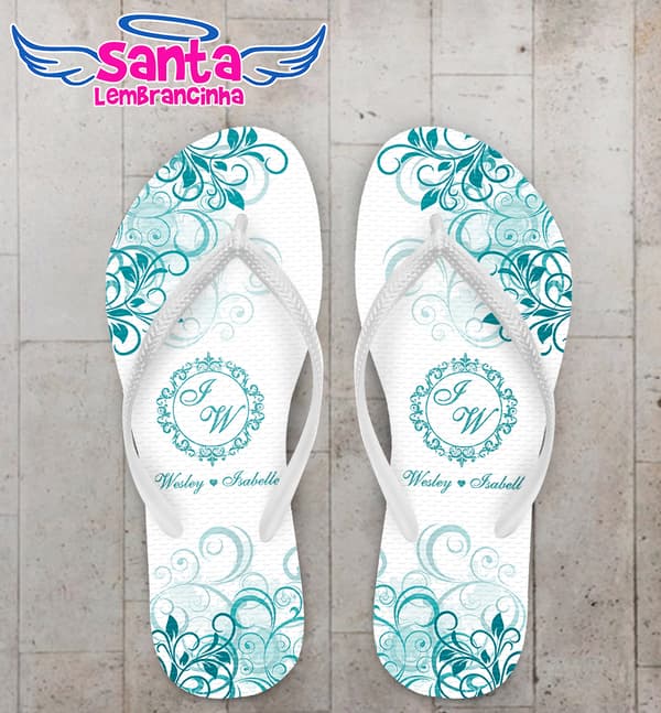Chinelo Casamento Arabesco Folhas Tiffany Personalizado COD 10286