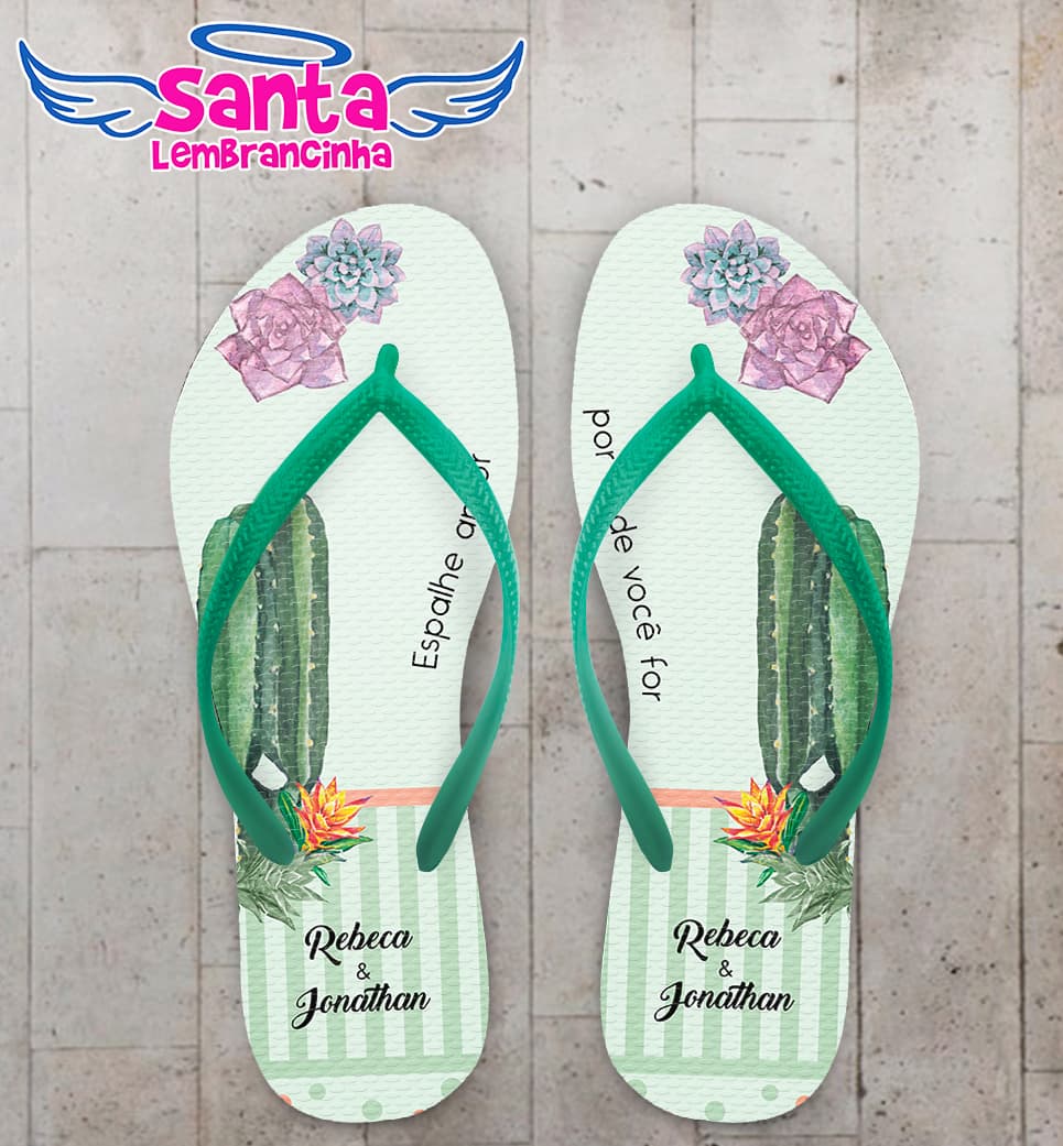 Chinelo Casamento Cacto Suculenta Personalizado COD 10295