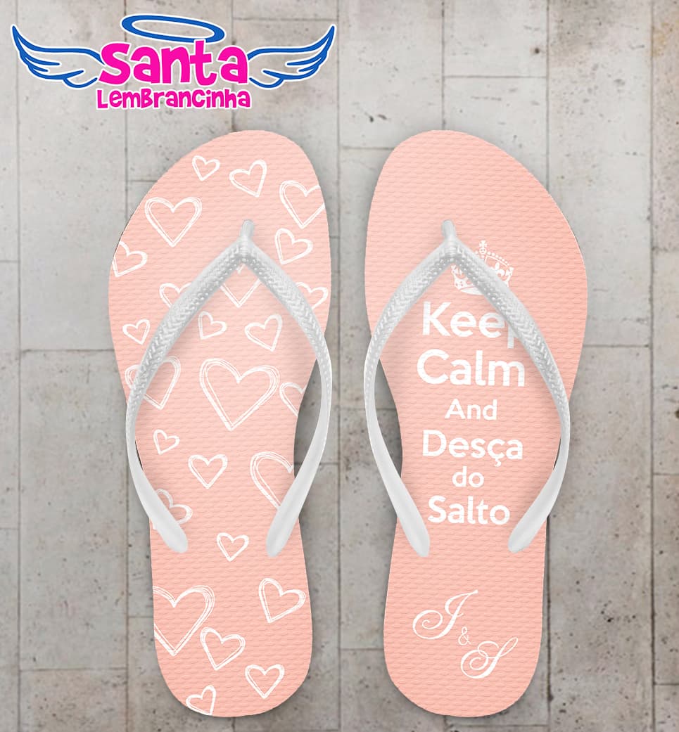 Chinelo Casamento Corações Keep Calm Personalizado COD 10308