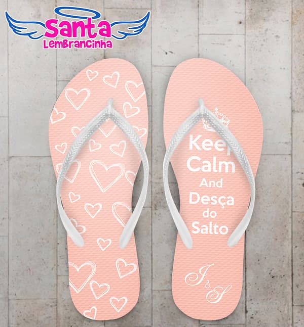 Chinelo Casamento Corações Keep Calm Personalizado COD 10308