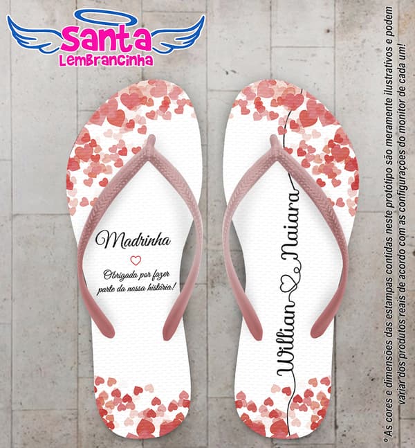 Chinelo Casamento Corações Personalizado COD 10260