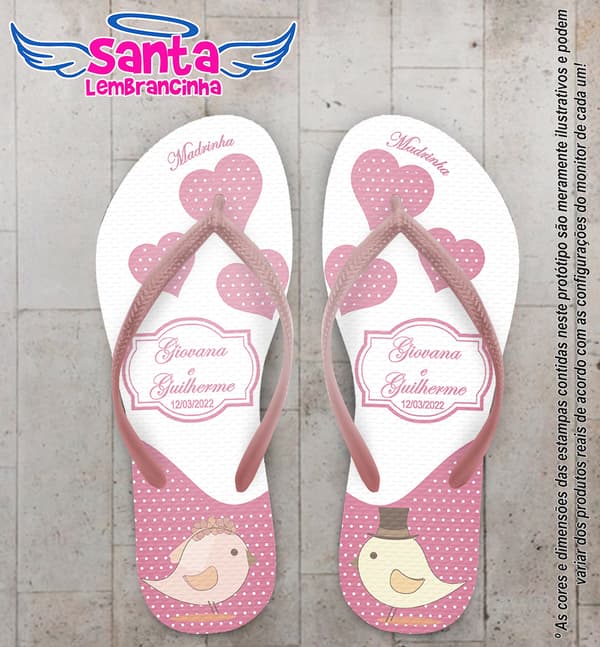 Chinelo Casamento Corações Personalizado COD 10280