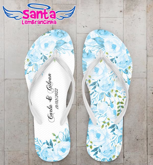 Chinelo Casamento Floral Azul Serenity Personalizado COD 10294