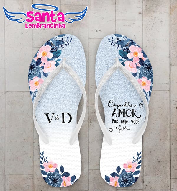 Chinelo Casamento Floral Glitter Personalizado COD 10303
