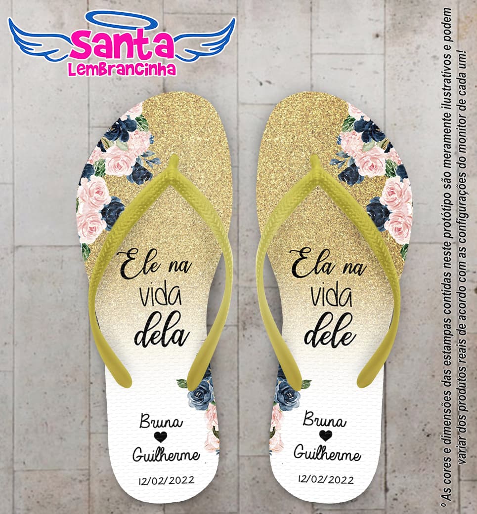Chinelo Casamento Floral Glitter Personalizado COD 10262
