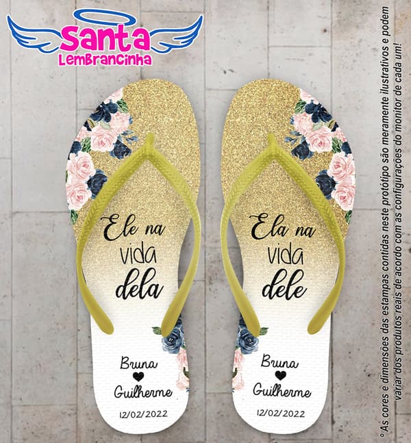 Chinelo Casamento Floral Glitter Personalizado COD 10262