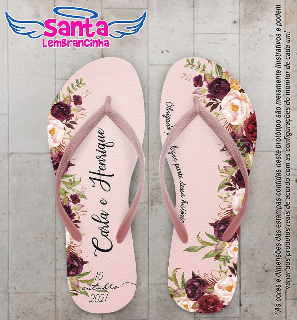 Chinelo Casamento Floral Marsala Personalizado COD 10261