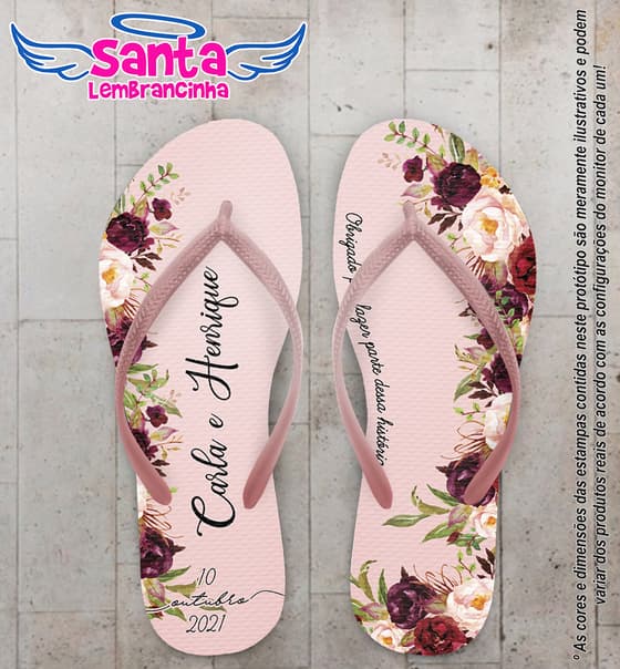 Chinelo Casamento Floral Marsala Personalizado COD 10261