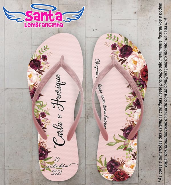 Chinelo Casamento Floral Marsala Personalizado COD 10261