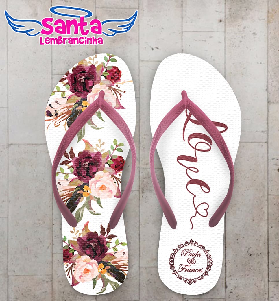 Chinelo Casamento Floral Marsala Personalizado COD 10224