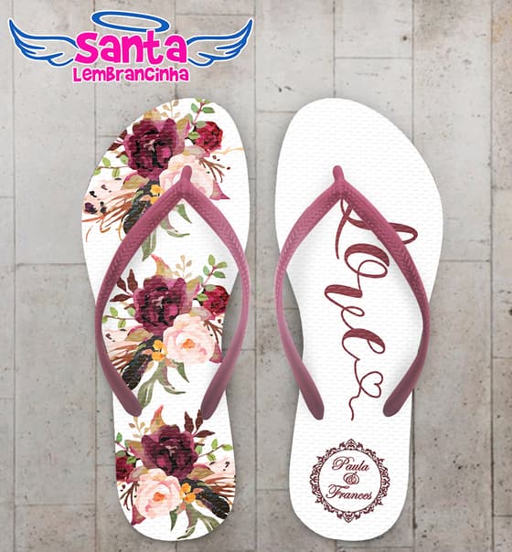 Chinelo Casamento Floral Marsala Personalizado COD 10224
