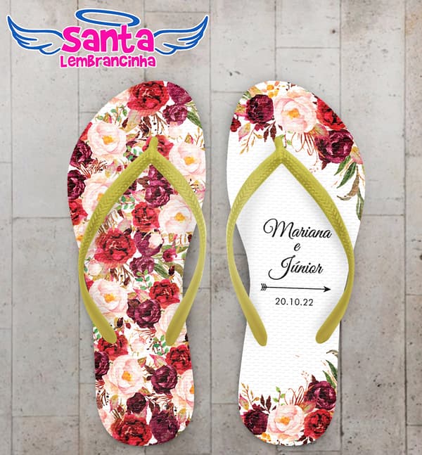 Chinelo Casamento Floral Marsala Personalizado COD 10230