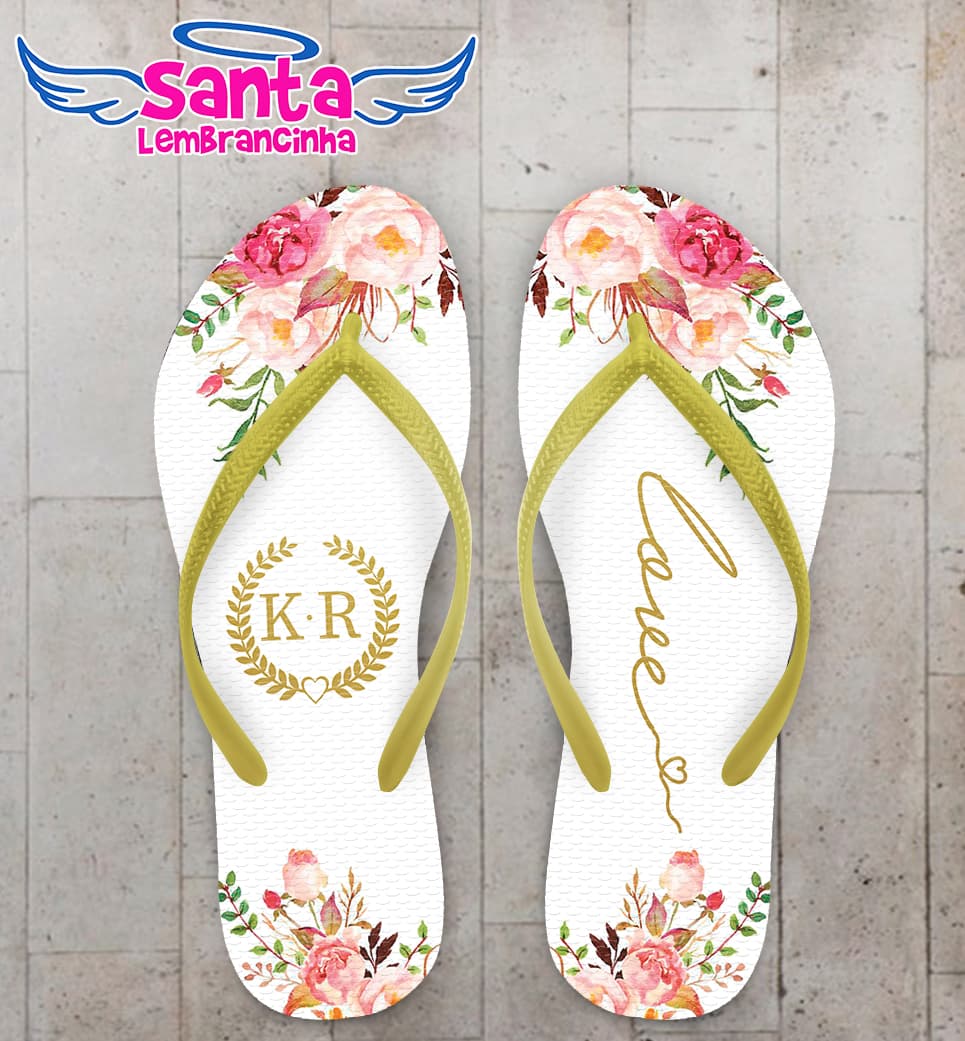 Chinelo Casamento Floral Monograma Personalizado COD 10233