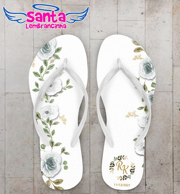 Chinelo Casamento Floral Off White Personalizado COD 10300