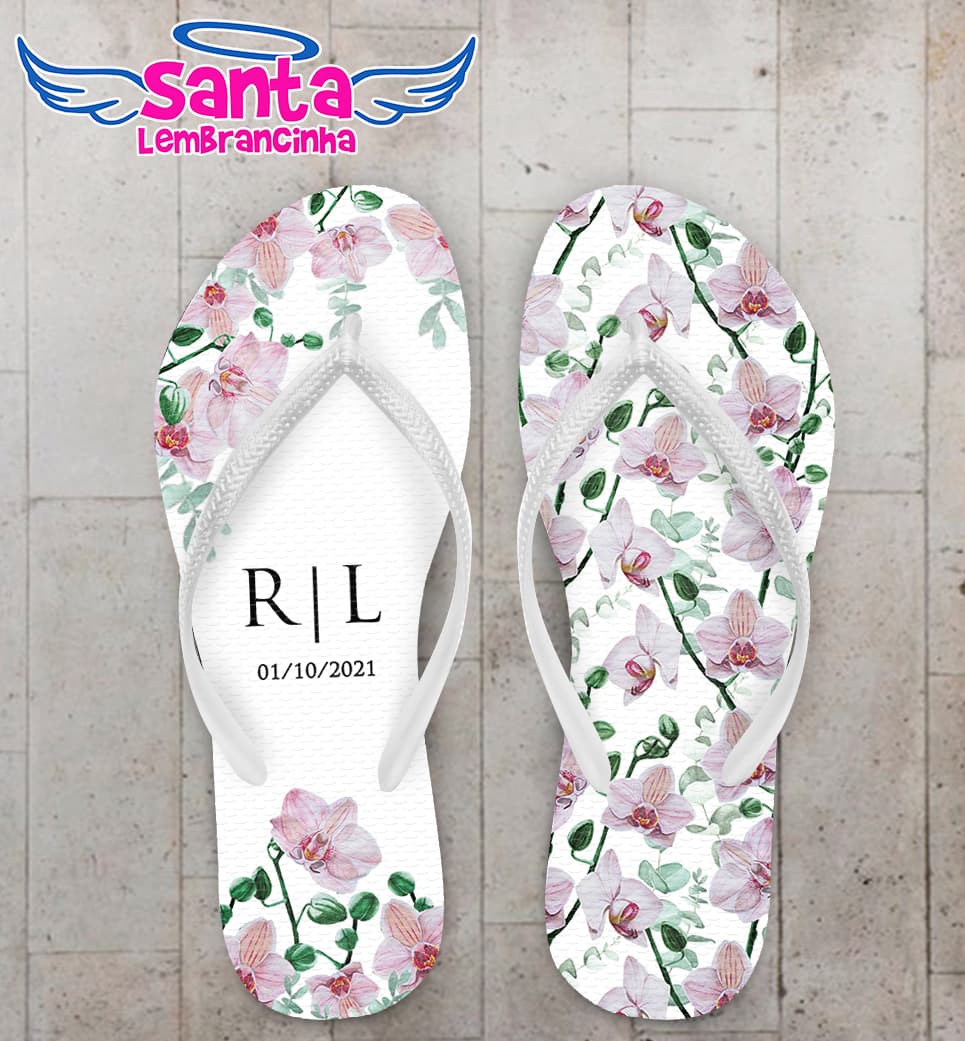 Chinelo Casamento Floral Orquídea Personalizado COD 10222