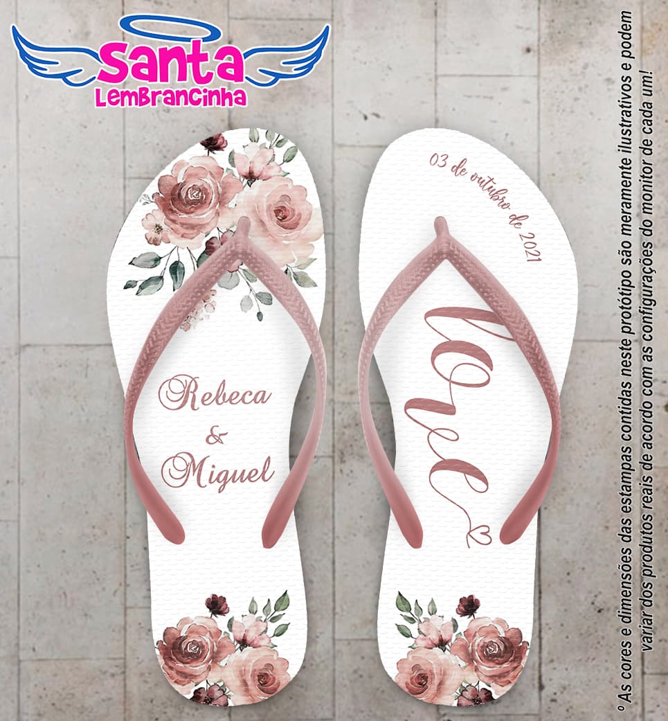 Chinelo Casamento Floral Personalizado COD 10240
