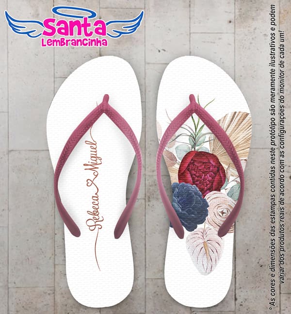 Chinelo Casamento Floral Personalizado COD 10252