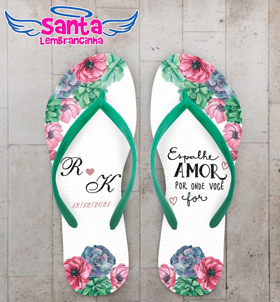 Chinelo Casamento Floral Suculenta Personalizado COD 10297