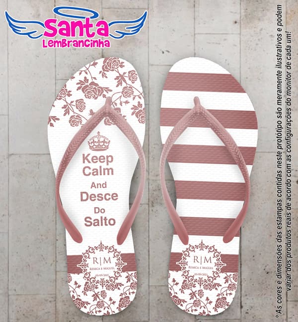 Chinelo Casamento Floral e Listras Personalizado COD 10246