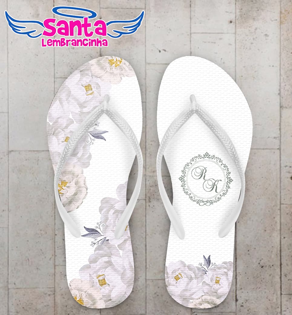 Chinelo Casamento Floral e Monograma Personalizado COD 10559