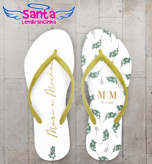 Chinelo Casamento Folhas Eucalipto Personalizado COD 10309
