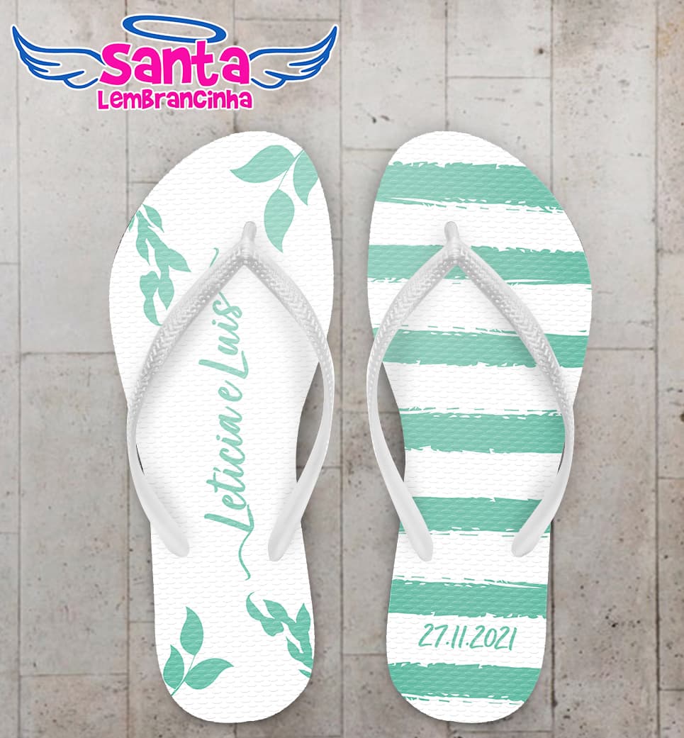 Chinelo Casamento Folhas Verde Água Personalizado COD 10302