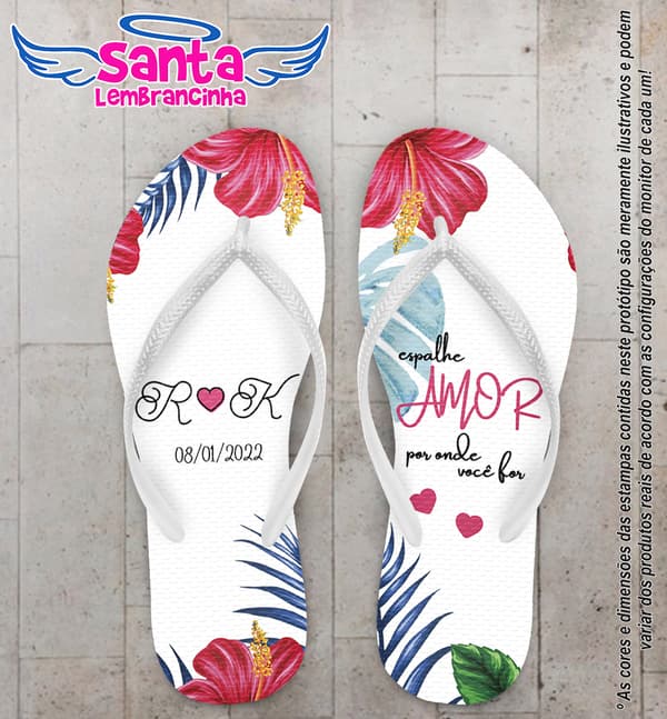 Chinelo Casamento Folhas e Flores Tropicais Personalizado COD 10279