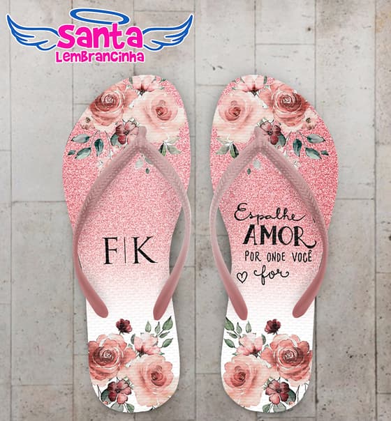 Chinelo Casamento Glitter Floral Personalizado COD 10307