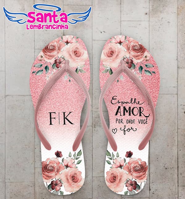 Chinelo Casamento Glitter Floral Personalizado COD 10307
