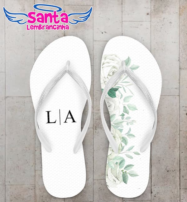 Chinelo Casamento Iniciais Floral Personalizado COD 10558