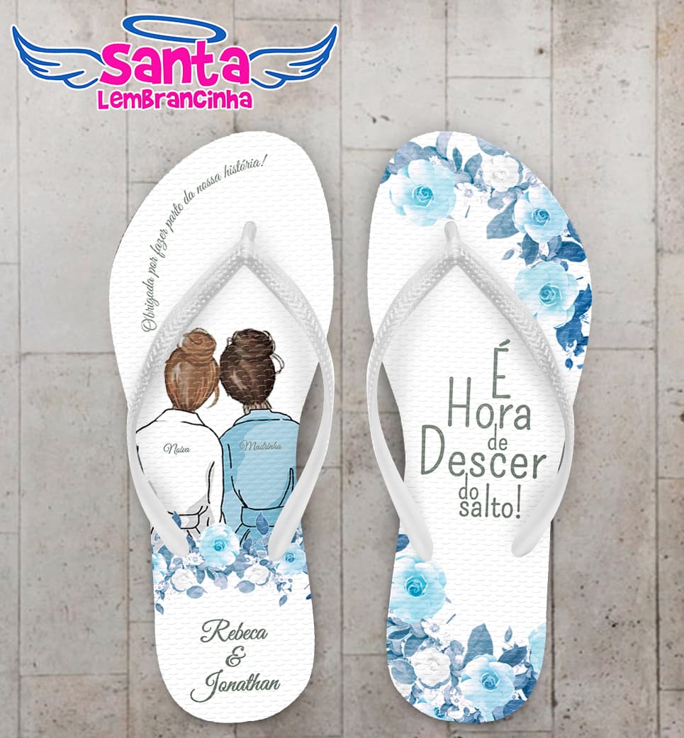 Chinelo Casamento Madrinha Floral Azul Serenity Personalizado COD 10293