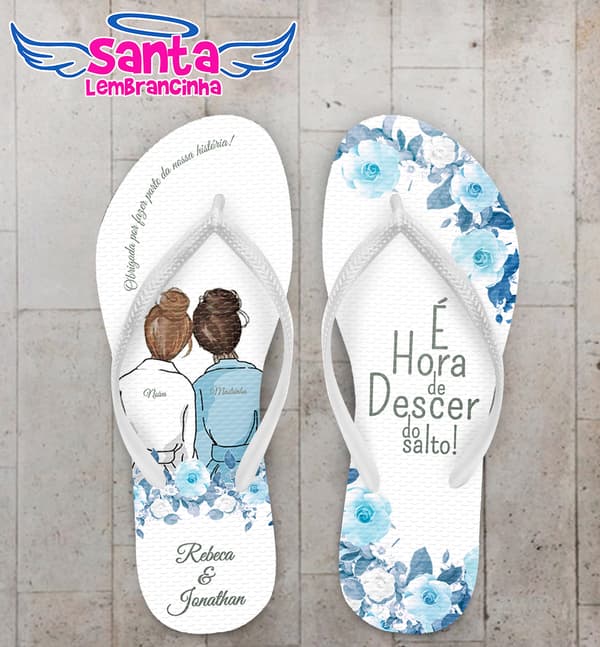 Chinelo Casamento Madrinha Floral Azul Serenity Personalizado COD 10293