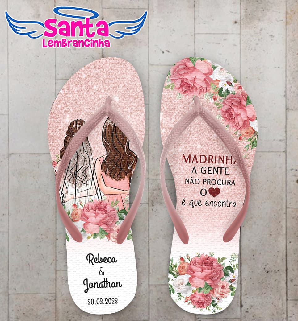 Chinelo Casamento Madrinha Floral Rosê Personalizado COD 10221