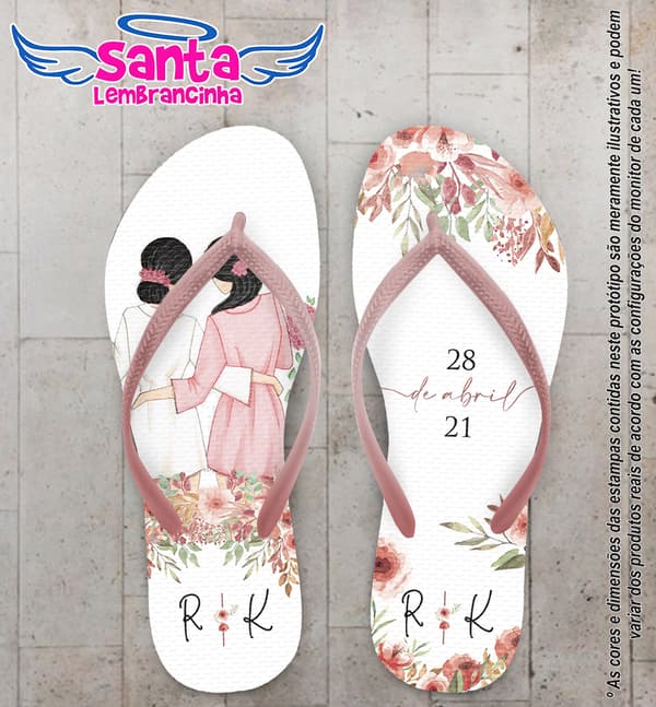 Chinelo Casamento Madrinhas Floral Personalizado COD 10249