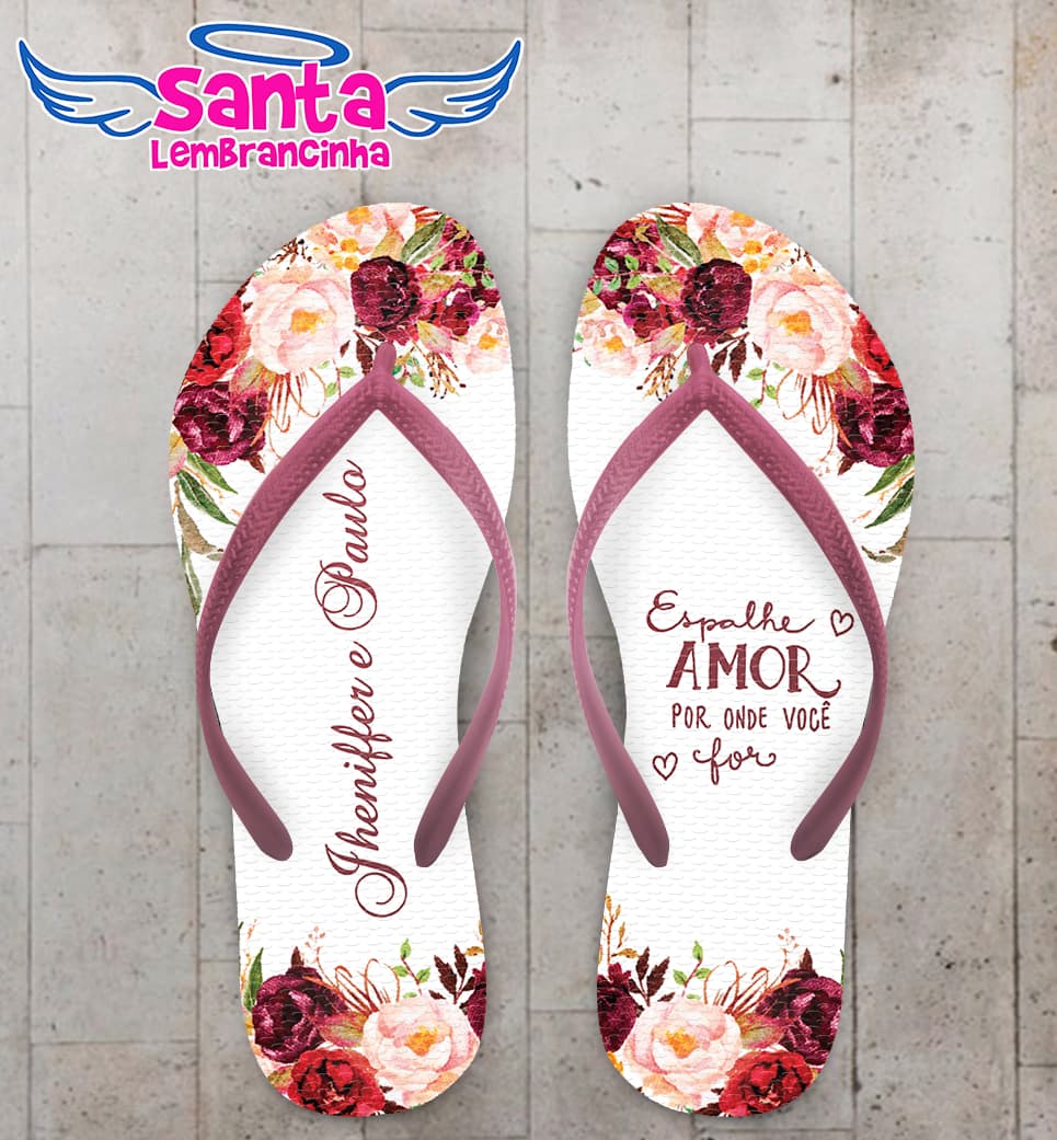 Chinelo Casamento Marsala Espalhe Amor Personalizado COD 10231