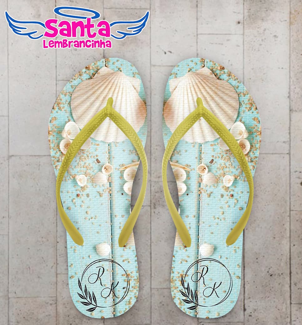 Chinelo Casamento Monograma Conchas Personalizado COD 10299