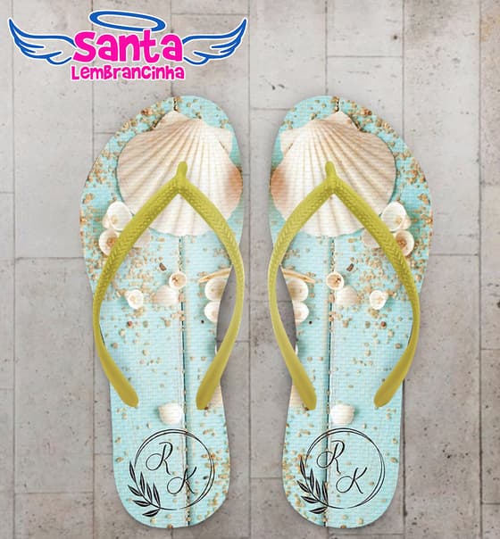 Chinelo Casamento Monograma Conchas Personalizado COD 10299