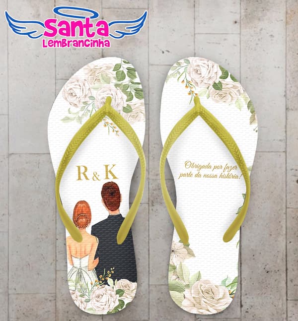 Chinelo Casamento Noivinhos Floral Personalizado COD 10247