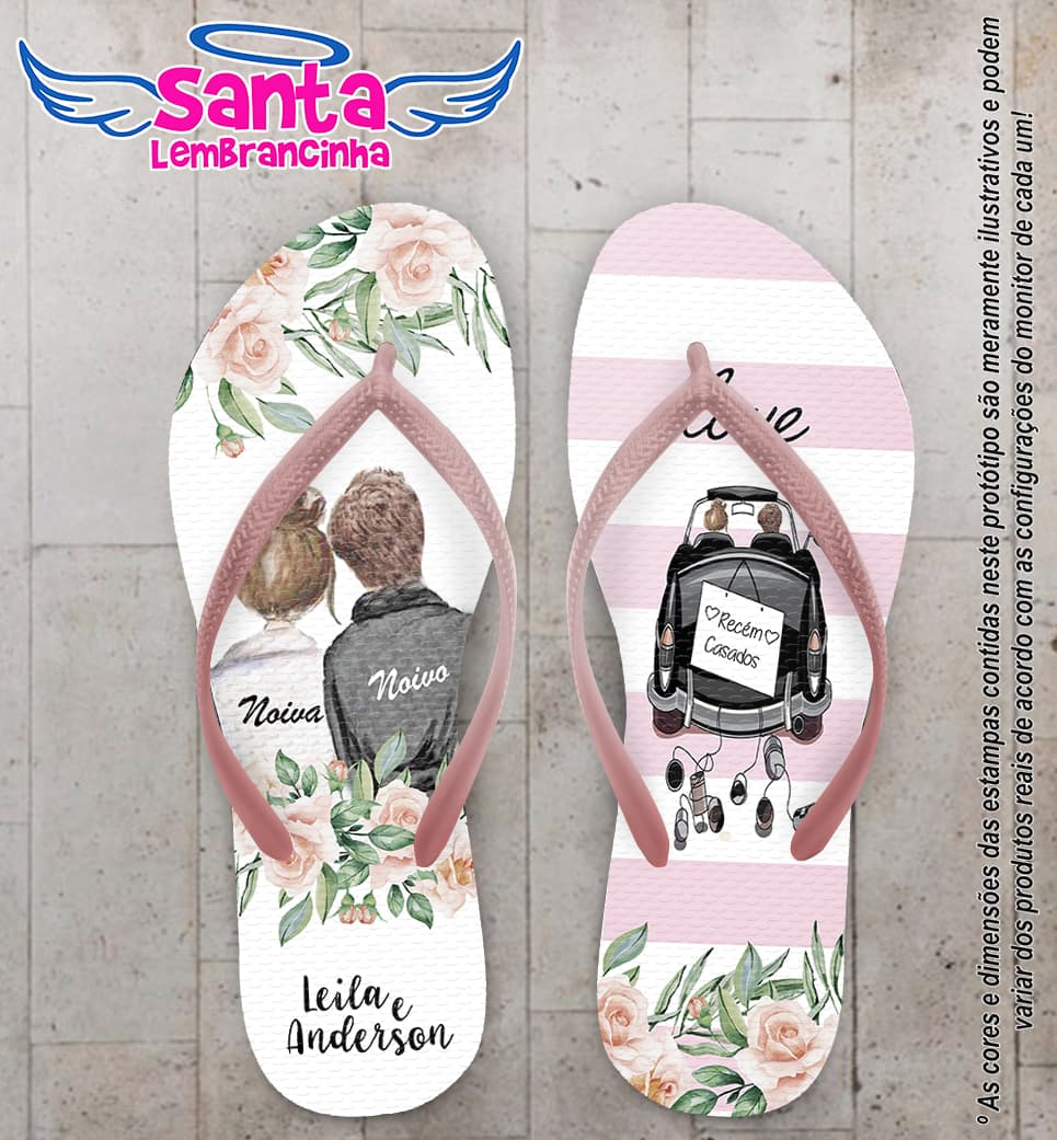 Chinelo Casamento Noivinhos e Listras Personalizado COD 10282
