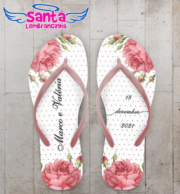 Chinelo Casamento Poa Floral Rosa Personalizado COD 10296