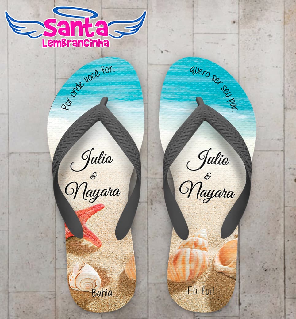 Chinelo Casamento Praia Conchas Personalizado COD 10284