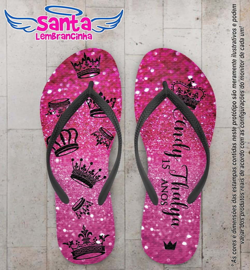 Chinelo Debutante Coroa Glitter Rosa Personalizado COD 10186