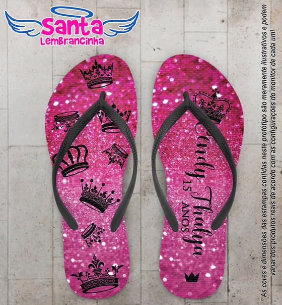 Chinelo Debutante Coroa Glitter Rosa Personalizado COD 10186