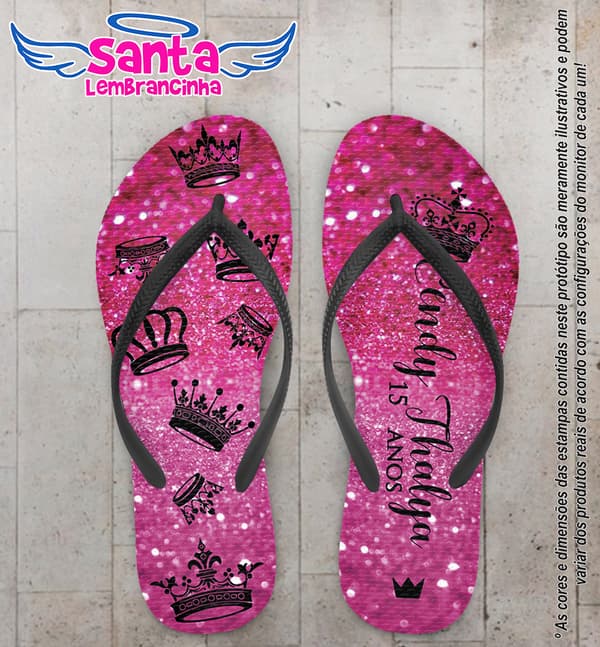 Chinelo Debutante Coroa Glitter Rosa Personalizado COD 10186