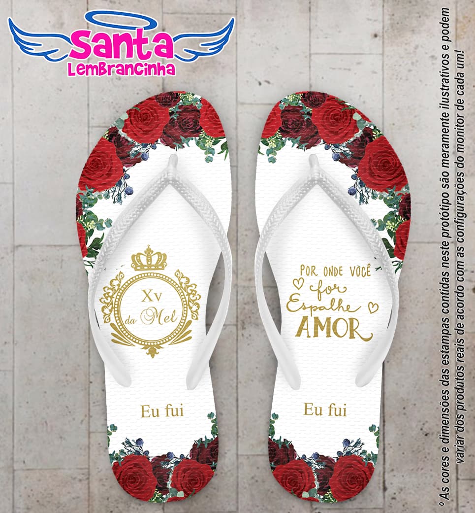 Chinelo Debutante Rosas Vermelhas Personalizado COD 10182