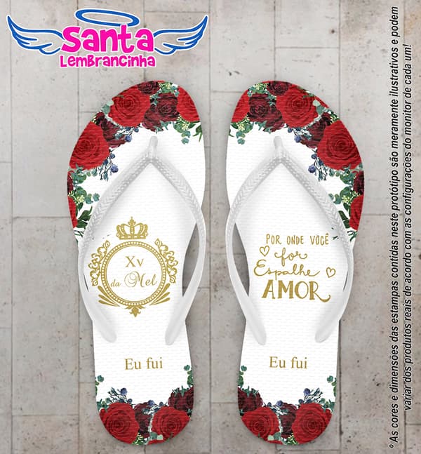 Chinelo Debutante Rosas Vermelhas Personalizado COD 10182