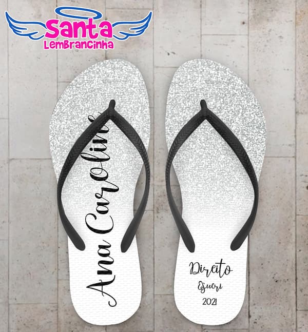 Chinelo Direito Glitter Cinza Personalizado COD 10339