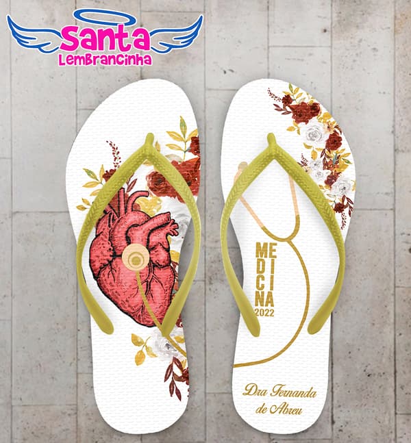 Chinelo Formatura Medicina Esteto Coração Floral Personalizado COD 10369