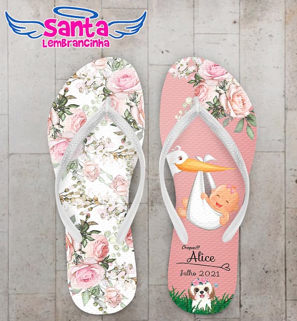 Chinelo Infantil Cegonha Rosa Personalizado COD 10429